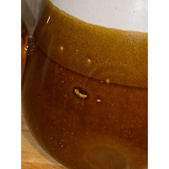 Vintage Brown White Ceramic Squat Water Pitcher Handle Crock Carafe Taiwan - Picture 4 of 7